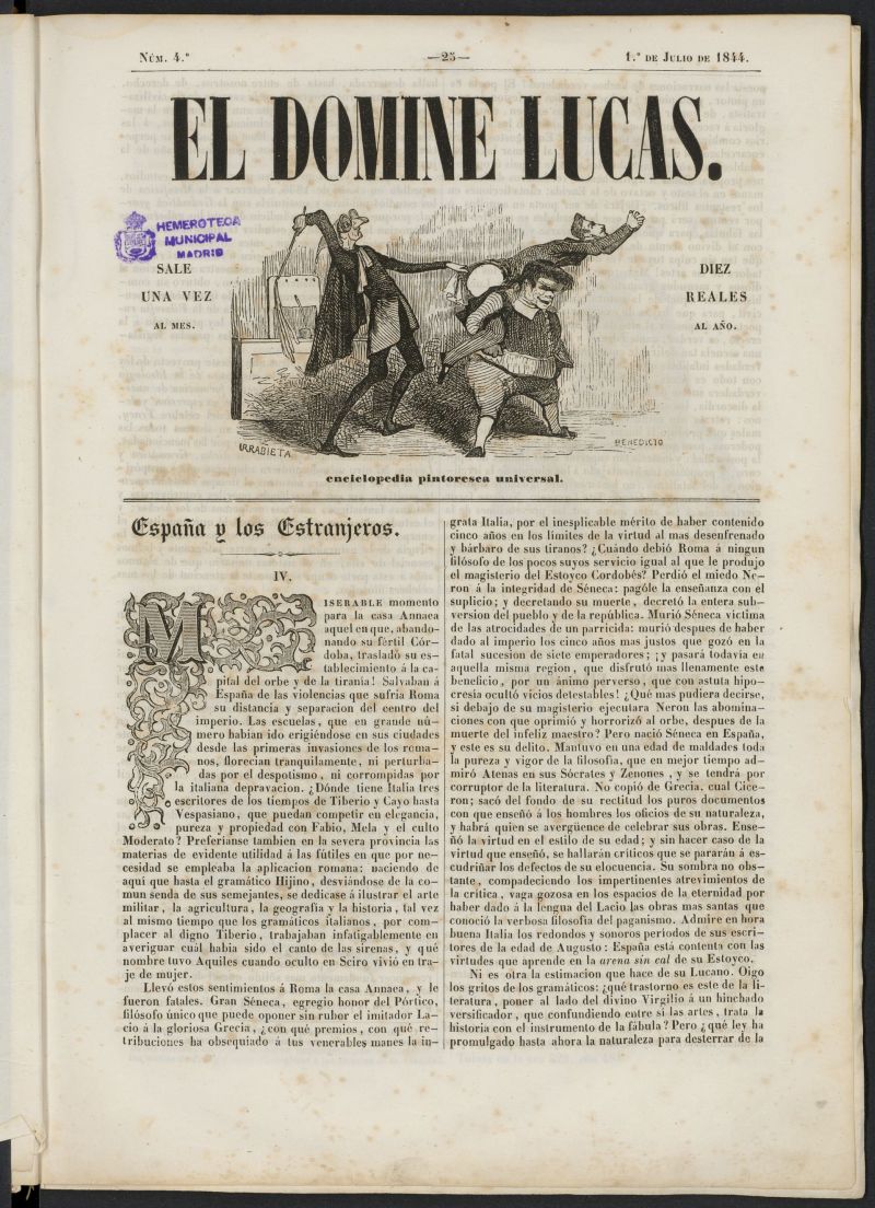 El Domine Lucas: enciclopedia pintoresca universal del 1 de julio de 1844, n 4