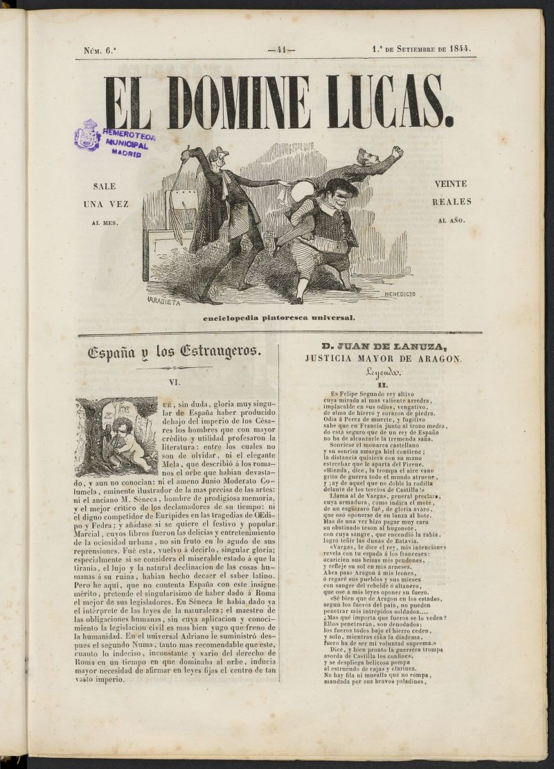El Domine Lucas: enciclopedia pintoresca universal del 1 de  septiembre de 1844, n 6