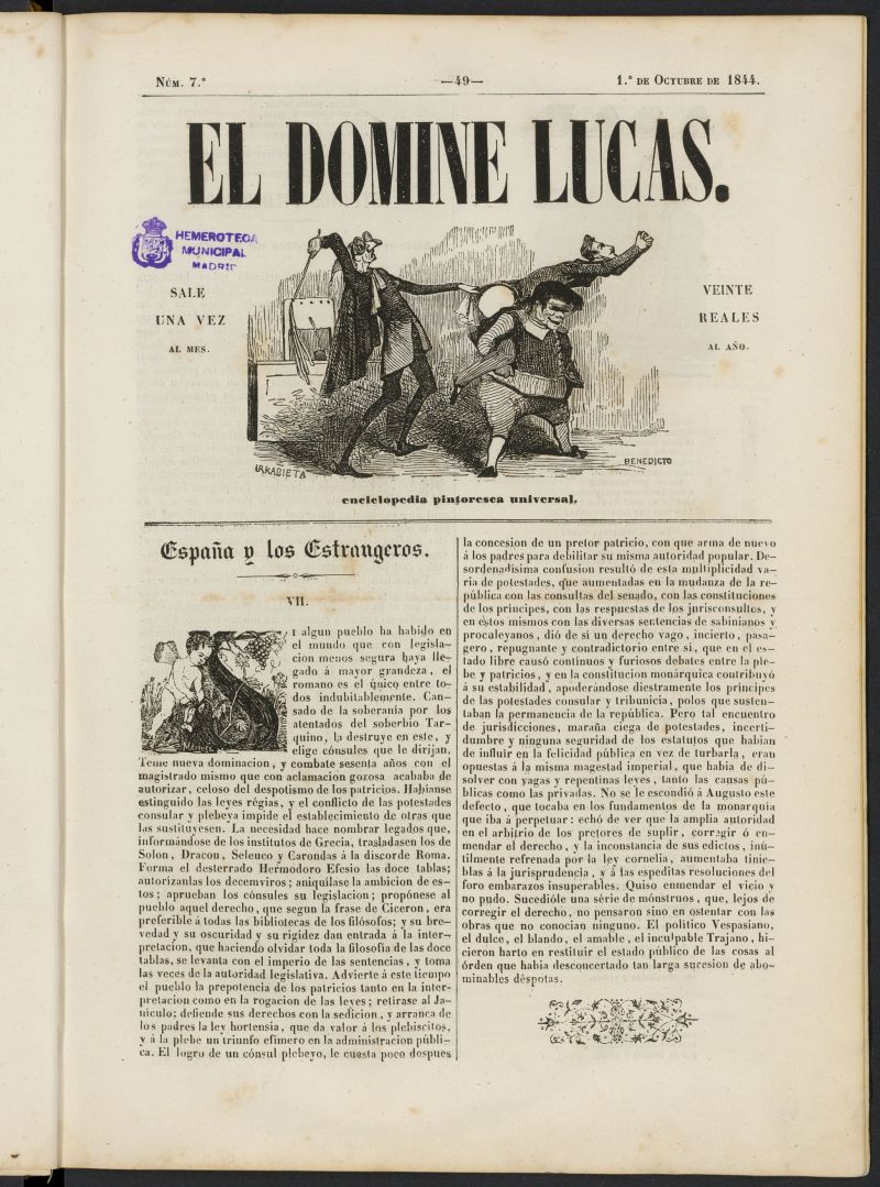 El Domine Lucas: enciclopedia pintoresca universal del 1 de octubre de 1844, n 7