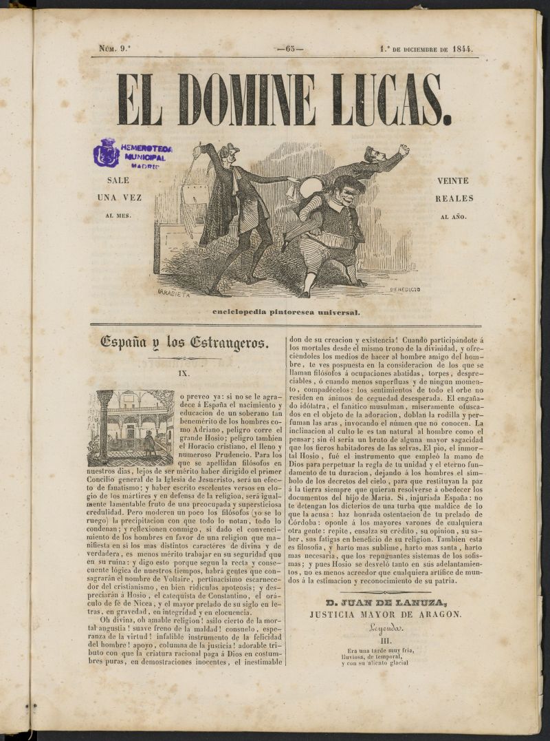 El Domine Lucas: enciclopedia pintoresca universal del 1 de diciembre de 1844, n 9