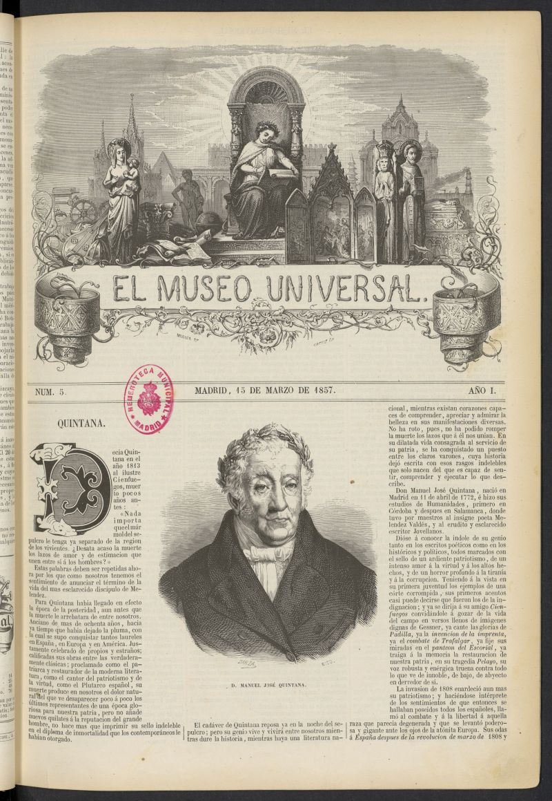 El Museo Universal : periódico de ciencias, literatura, artes, industria y conocimientos útiles del 15 de marzo de 1857, nº 5