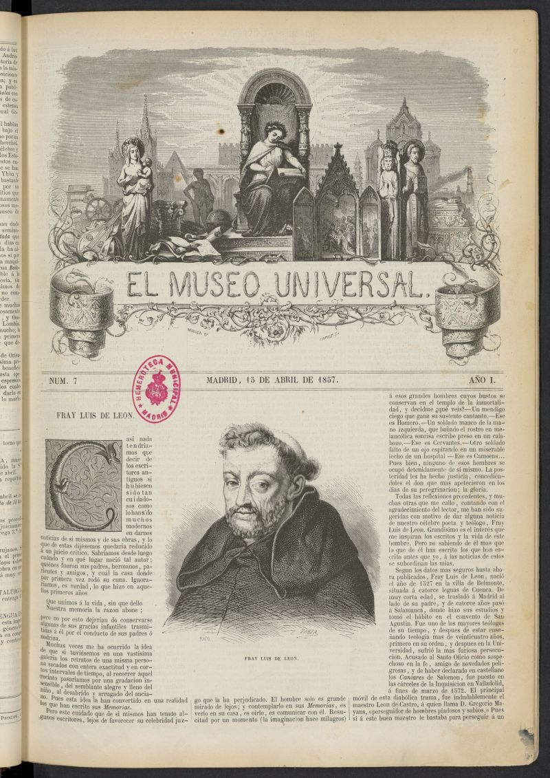 El Museo Universal : periódico de ciencias, literatura, artes, industria y conocimientos útiles del 15 de abril de 1857, nº 7