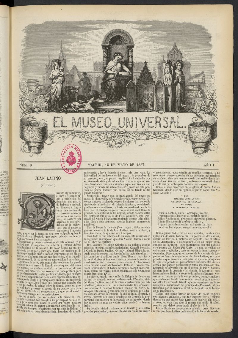 El Museo Universal : periódico de ciencias, literatura, artes, industria y conocimientos útiles del 15 de mayo de 1857, nº 9