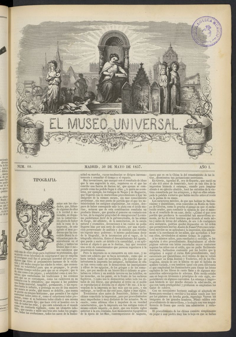 El Museo Universal : periódico de ciencias, literatura, artes, industria y conocimientos útiles del 30 de mayo de 1857, nº 10