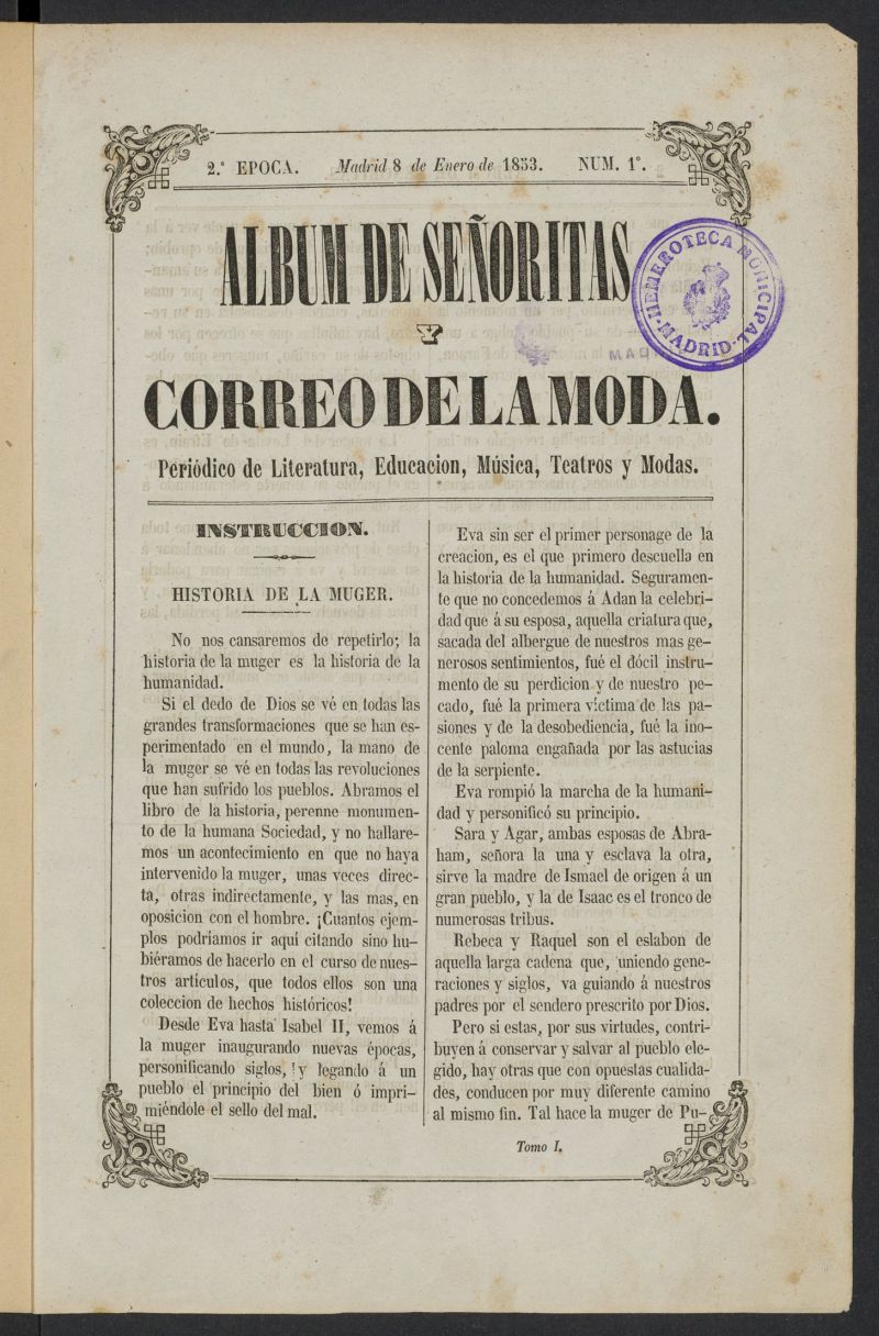 Album de seoritas y correo de la moda del 8 de enero de 1853, n 1