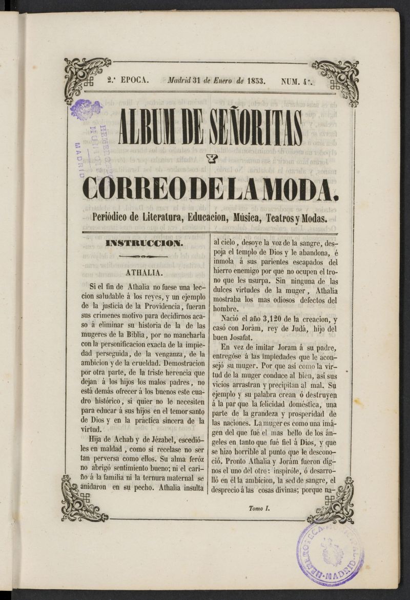 Album de seoritas y correo de la moda del 31 de enero de 1853, n 4