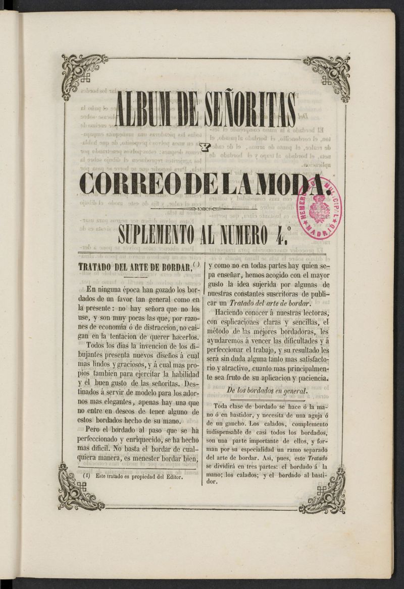 Album de seoritas y correo de la moda del 31 de enero de 1853, suplemento al n 4