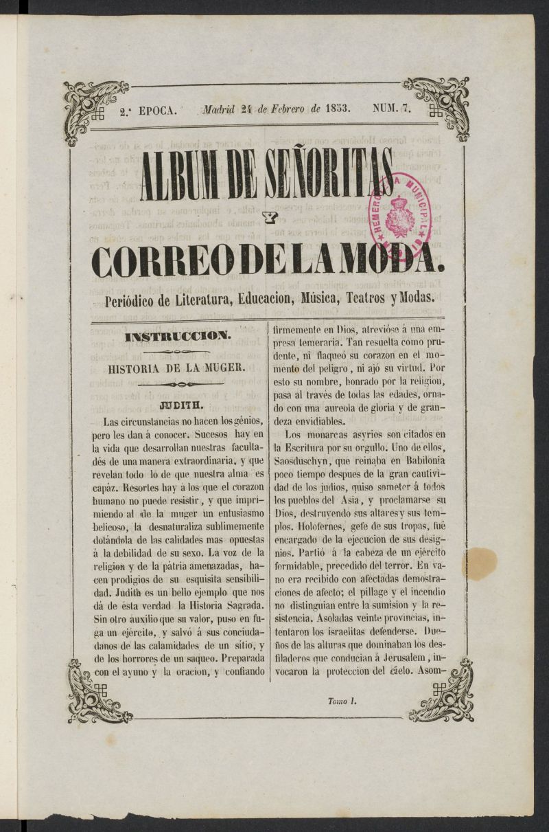 Album de seoritas y correo de la moda del 24 de febrero de 1853, n 7