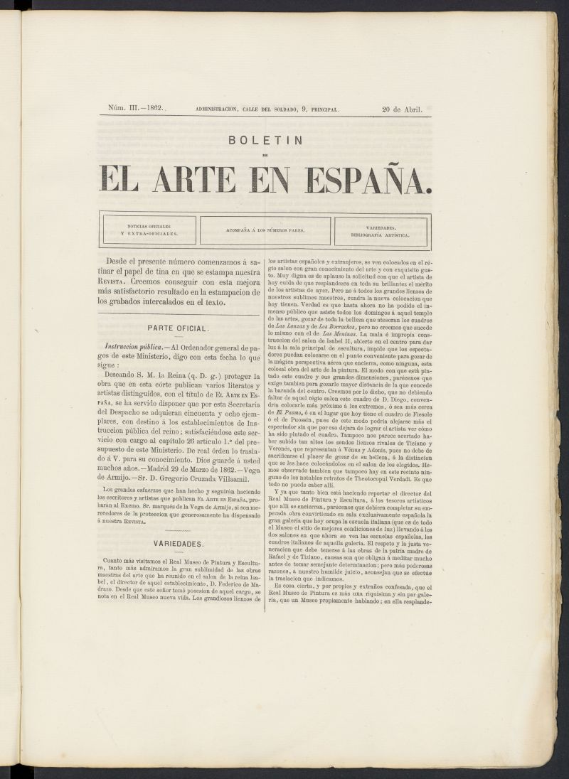 El Arte en Espaa: revista quincenal de las artes del dibujo del 20 de abril de 1862, n 3