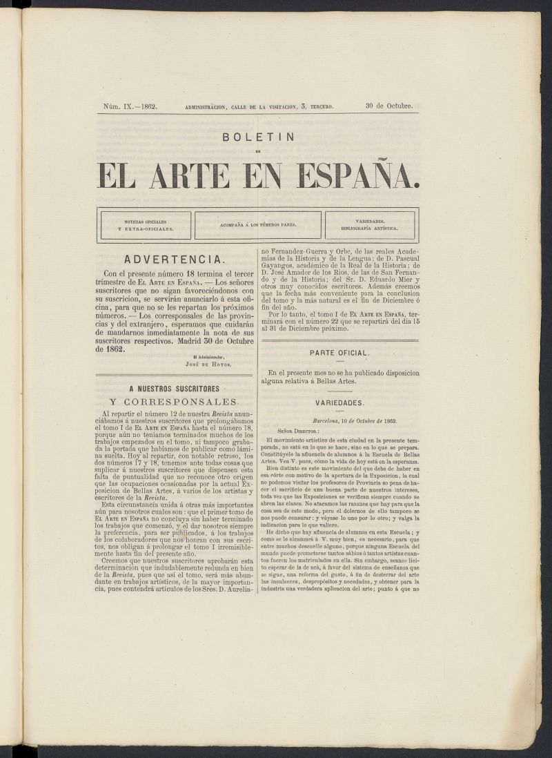 El Arte en Espaa: revista quincenal de las artes del dibujo del 30 de octubre de 1862, n 9