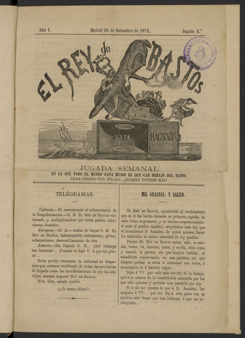 El Rey de Bastos del 28 de septiembre de 1872, jugada 2
