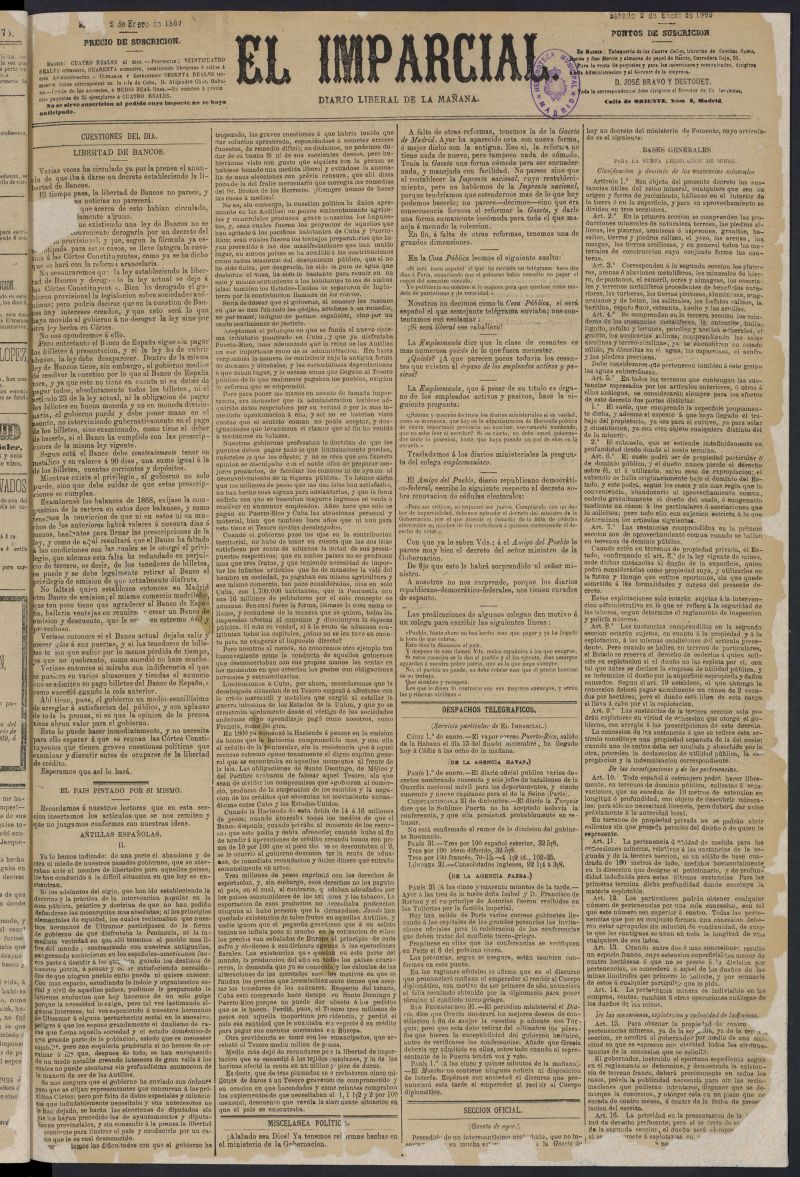 Diario El Imparcial del 2 de enero de 1869
