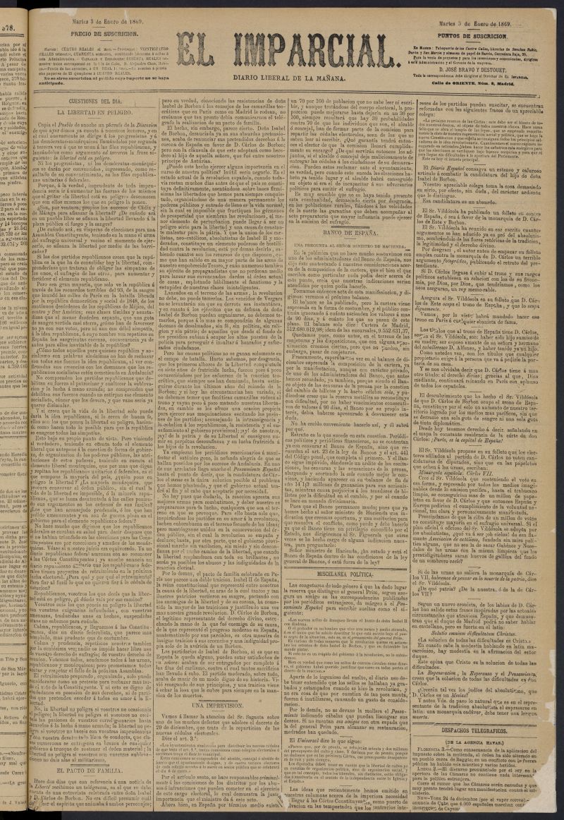 Diario El Imparcial del 5 de enero de 1869