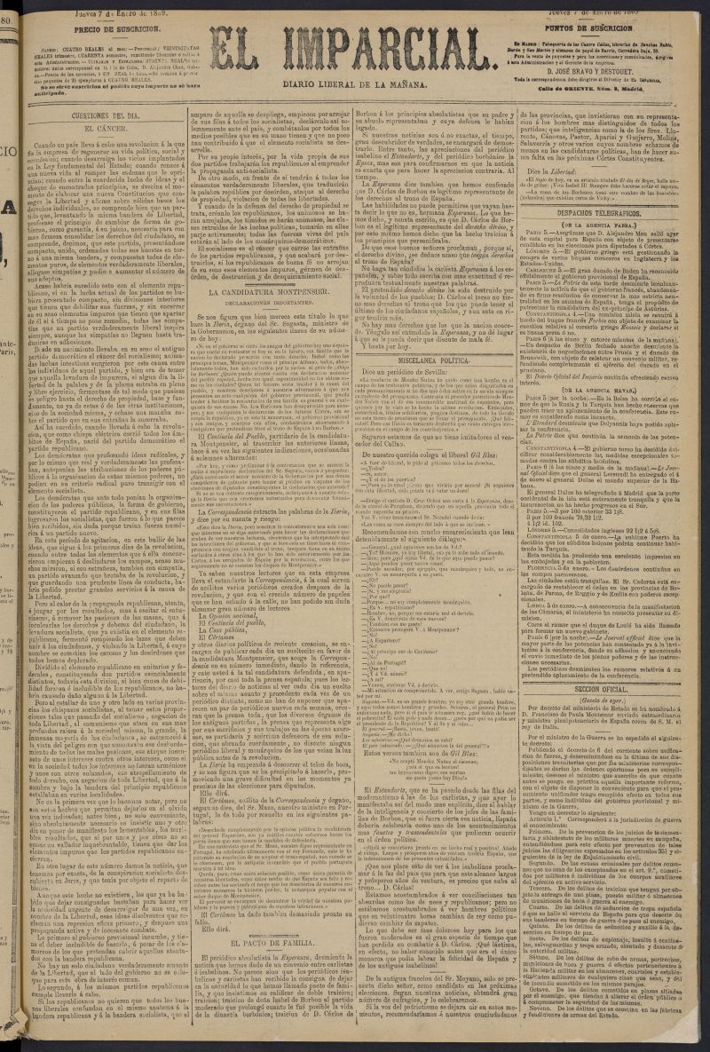 Diario El Imparcial del 7 de enero de 1869