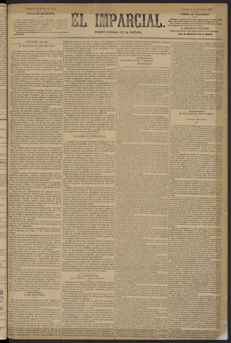 Diario El Imparcial del 8 de enero de 1869