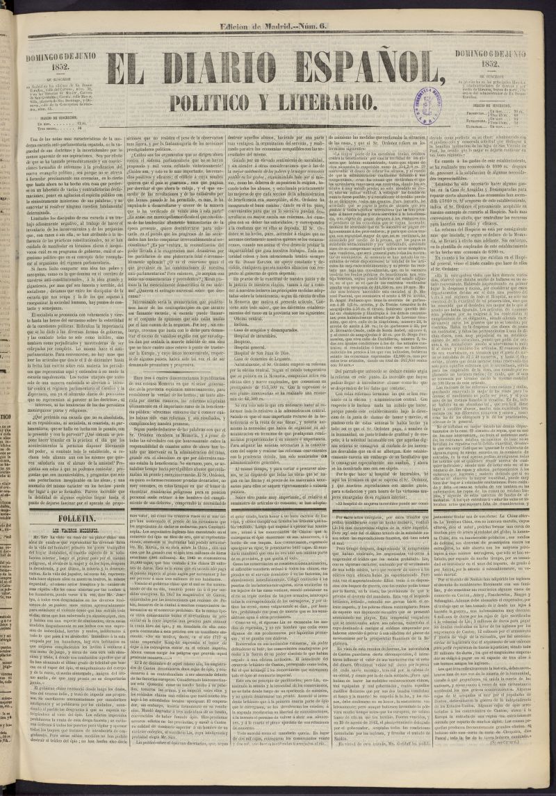 El Diario Espaol Poltico y Literario del 6 de junio de 1852, n 6