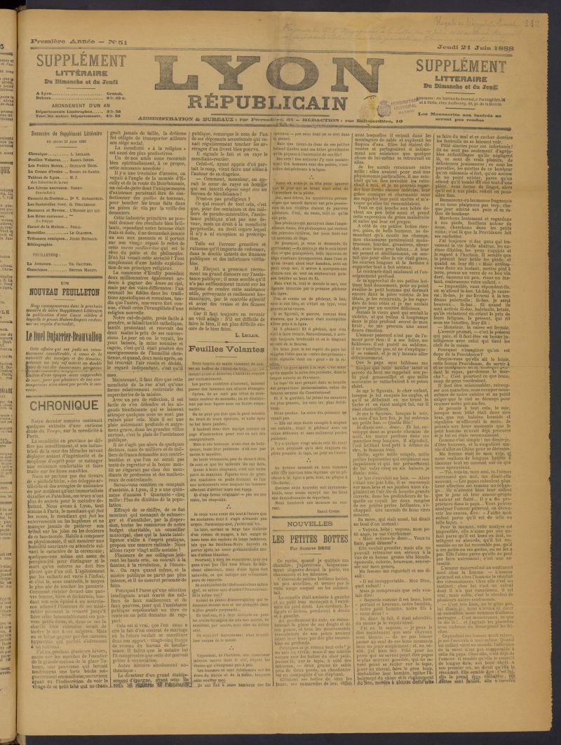 Lyon Rpublicain: supplment littraire du dimanche et du jeudi del 21 de junio de 1888