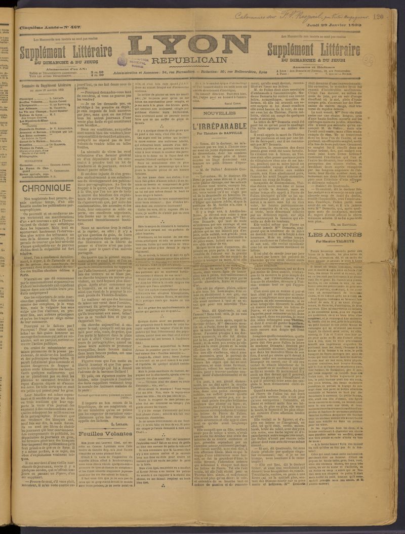 Lyon Rpublicain: supplment littraire du dimanche et du jeudi del 28 de enero de 1892