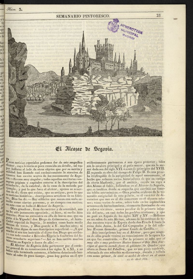 Semanario Pintoresco Espaol del 17 de abril de 1836, n 3