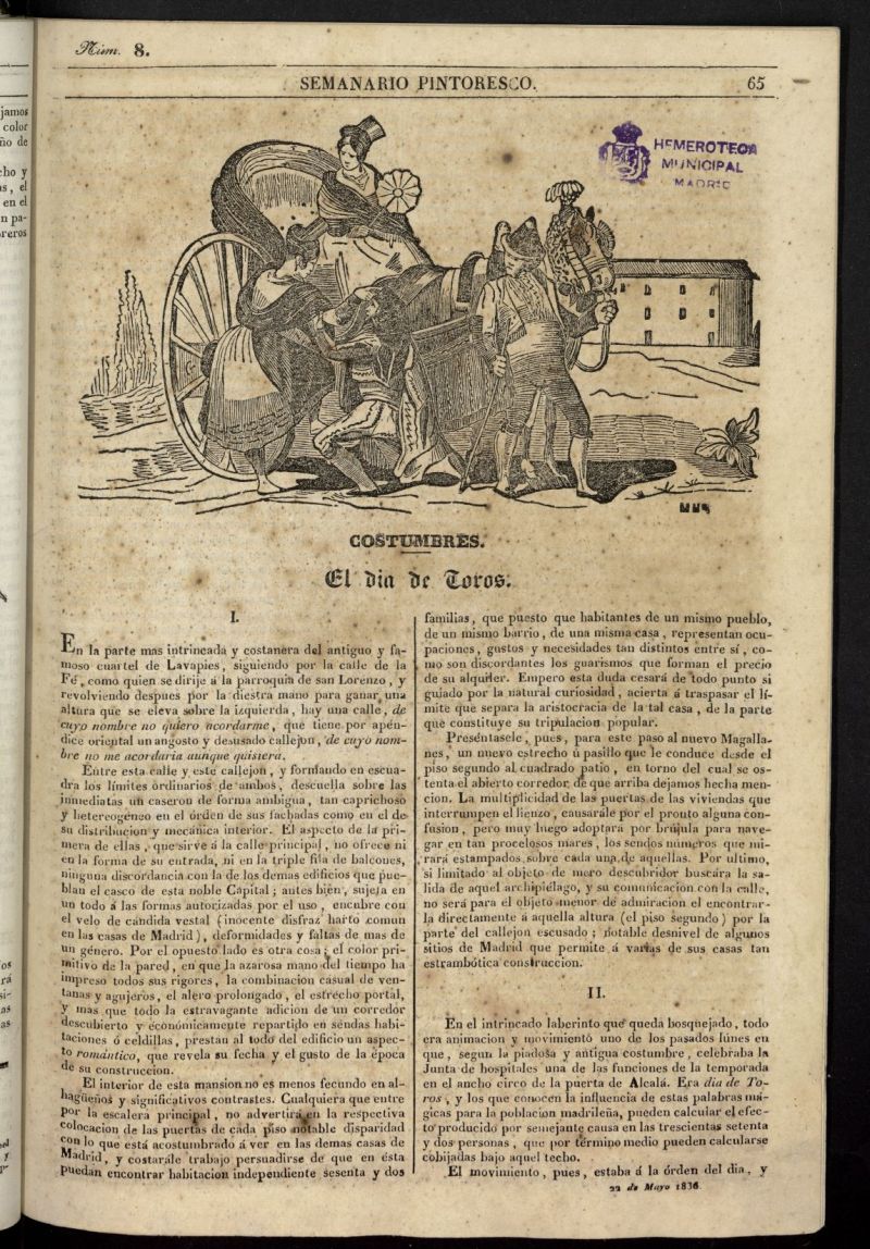 Semanario Pintoresco Espaol del 22 de mayo de 1836, n 8