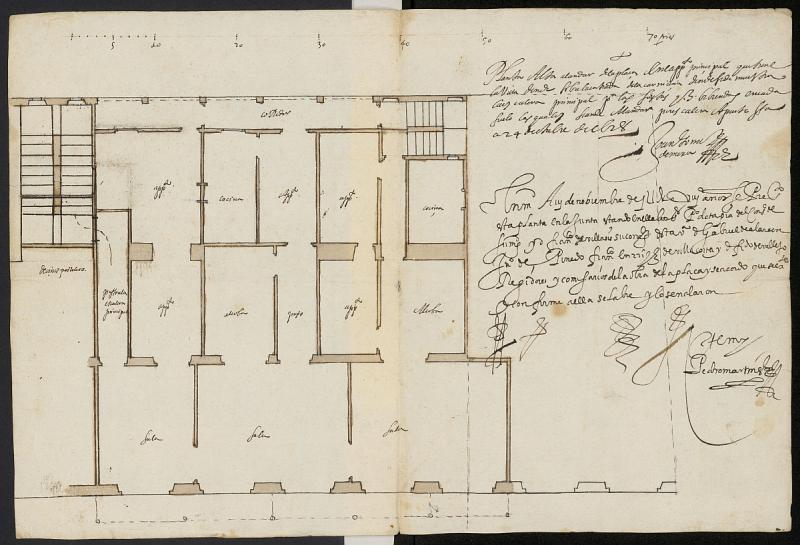 Plano de la Planta Alta de la Casa de la Carnicera de la Plaza Mayor, firmado por Juan Gmez de Mora