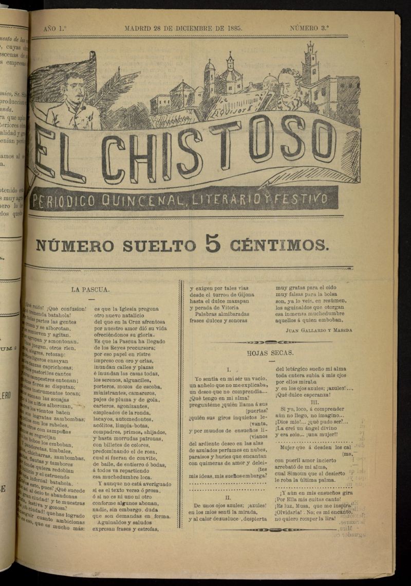 El Chistoso: peridico quincenal, literario y festivo del 28 de diciembre de 1885