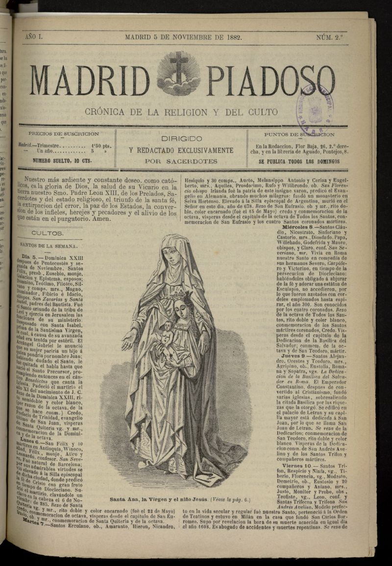 Madrid Piadoso: crnica de la religin y el culto del 5 de noviembre de 1882