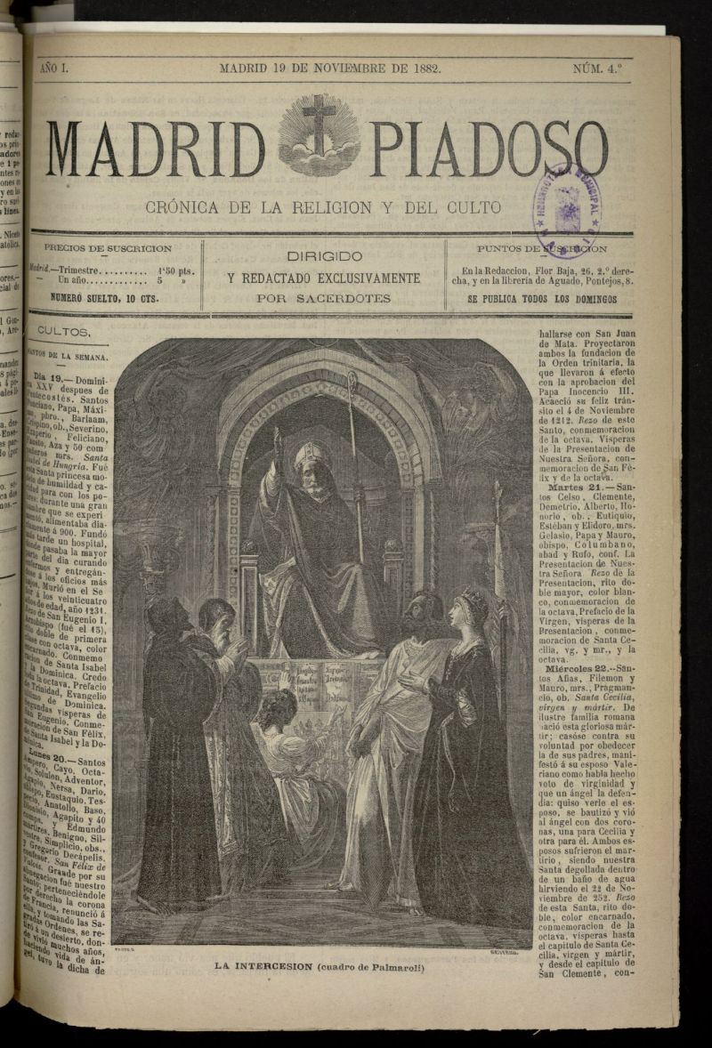 Madrid Piadoso: crnica de la religin y el culto del 19 de noviembre de 1882