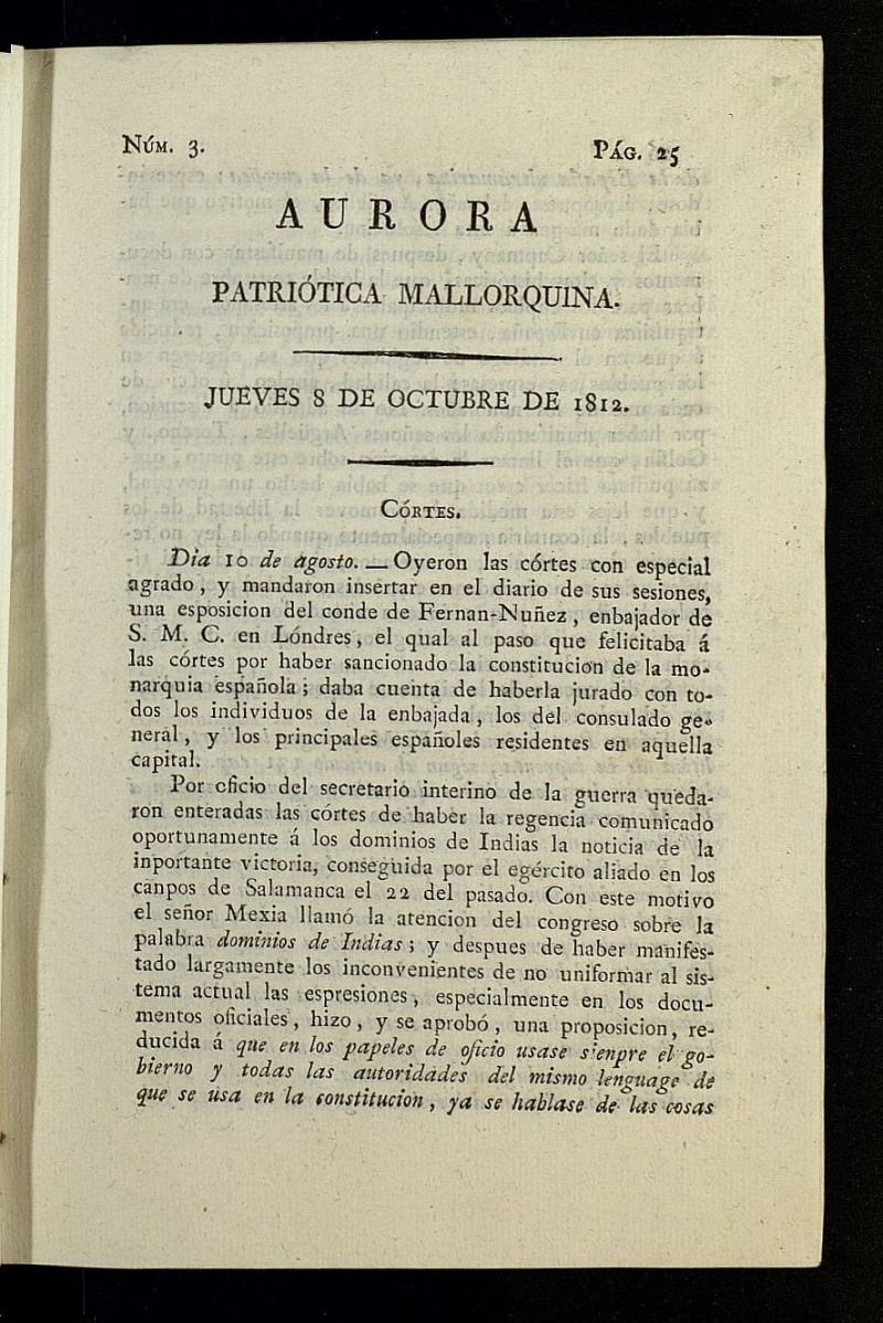 Aurora Patritica Mallorquina del 8 de octubre de 1812, n 3