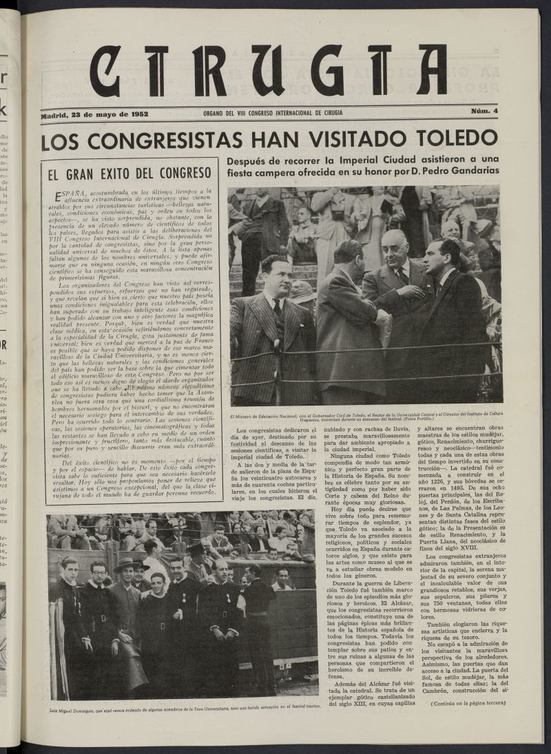Ciruga: Organo del VIII Congreso Internacional de Ciruga del 23 de mayo de 1952