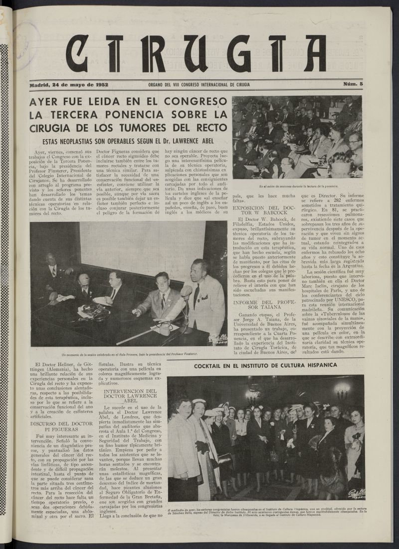 Ciruga: Organo del VIII Congreso Internacional de Ciruga del 24 de mayo de 1952