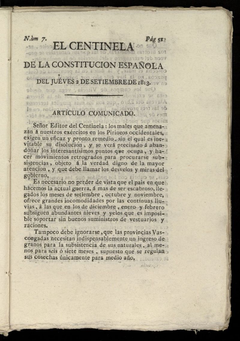 Centinela de la Constitucin Espaola del 2 de septiembre de 1813, n 7