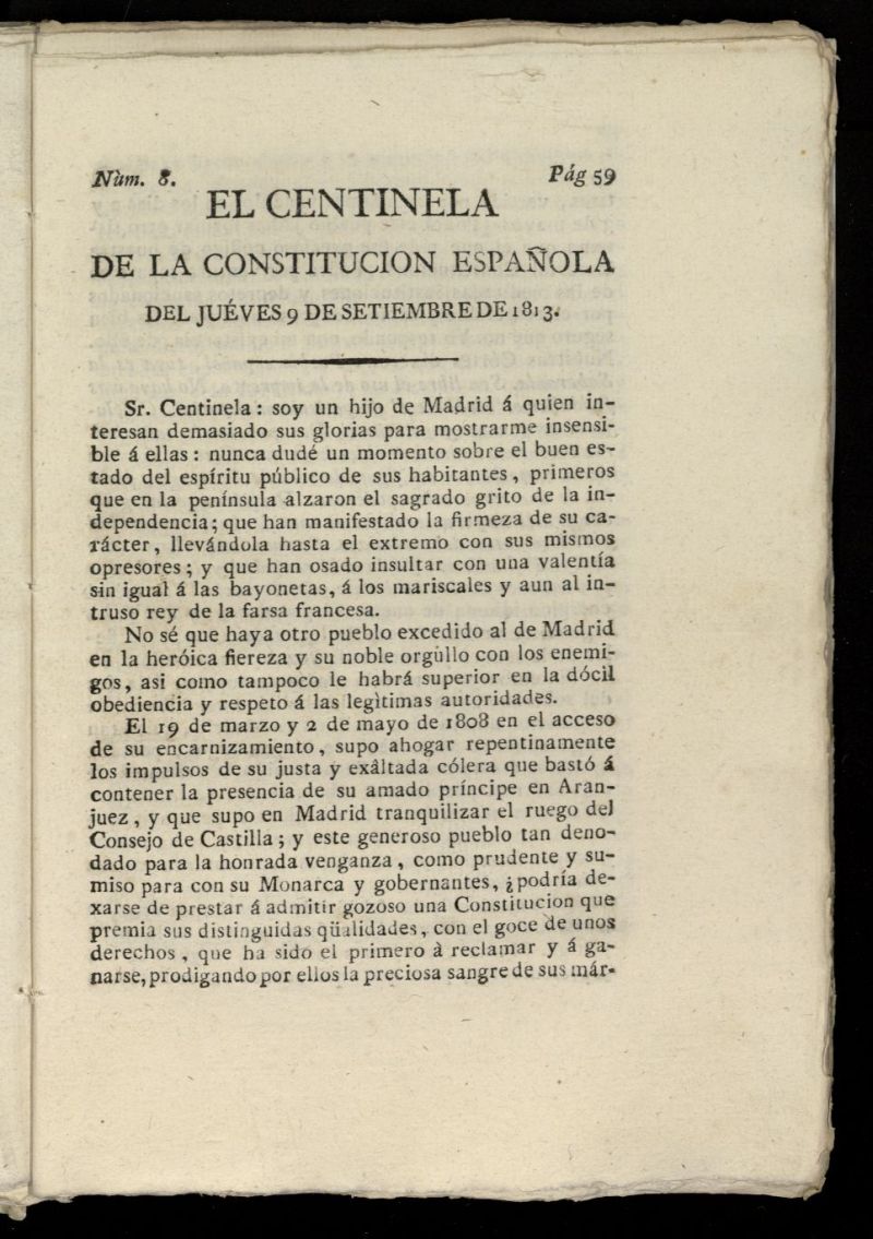 Centinela de la Constitucin Espaola del 9 de septiembre de 1813, n 8