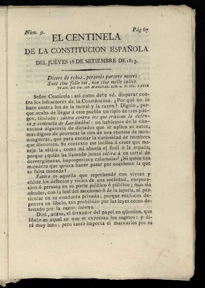 Centinela de la Constitucin Espaola del 16 de septiembre de 1813, n 9