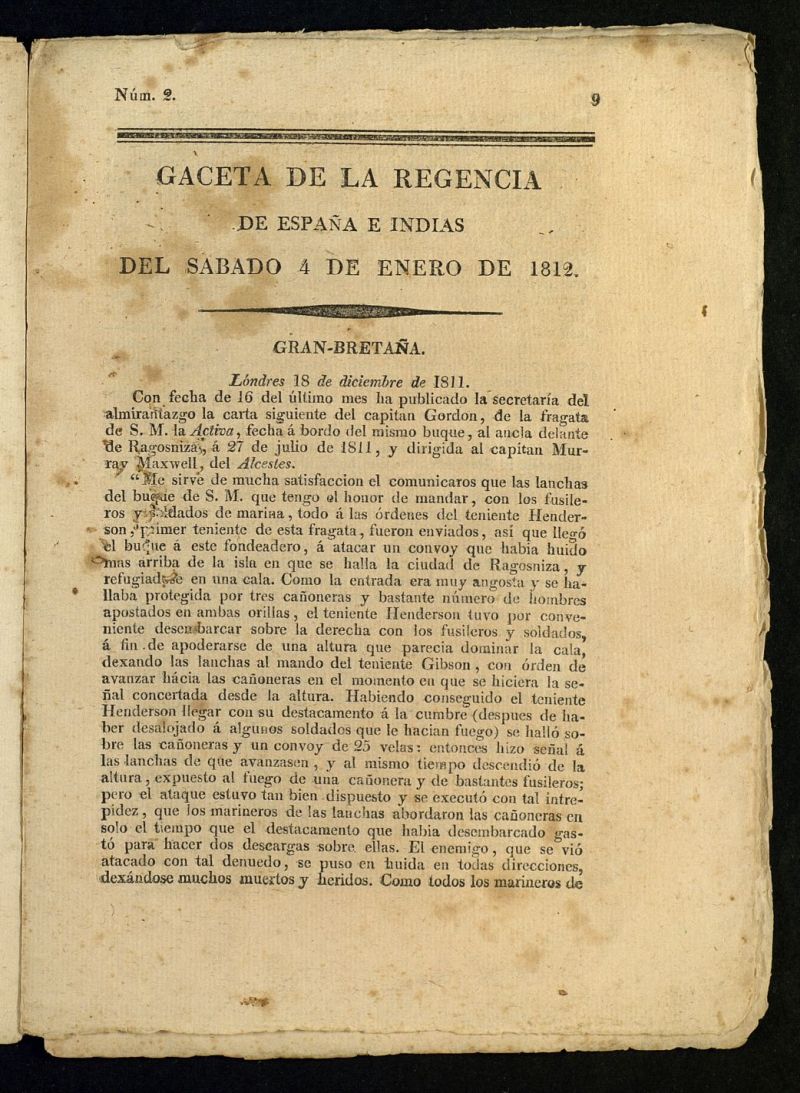 Gazeta de la Regencia de Espaa e Indias del 4 de enero de 1812