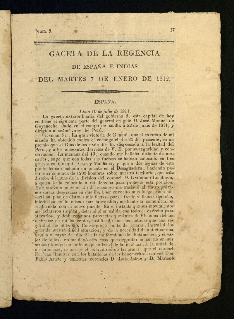 Gazeta de la Regencia de Espaa e Indias del 7 de enero de 1812
