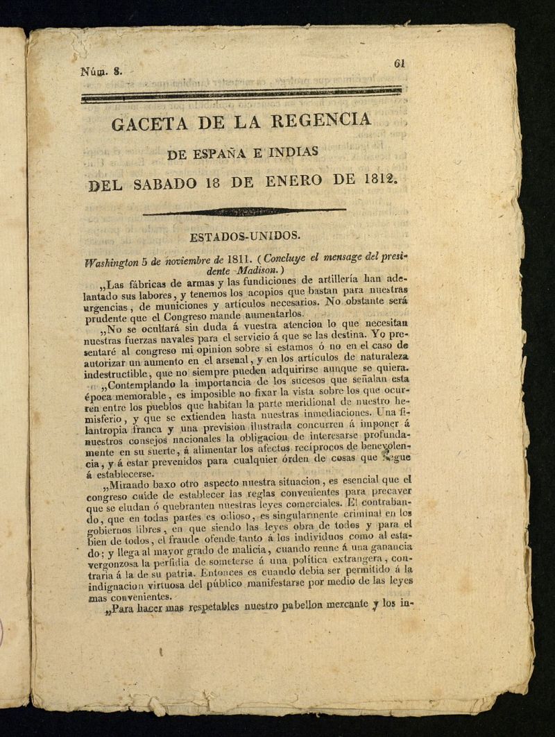Gazeta de la Regencia de Espaa e Indias del 18 de enero de 1812