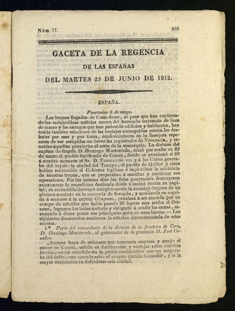 Gazeta de la Regencia de Espaa e Indias del 23 de junio de 1812