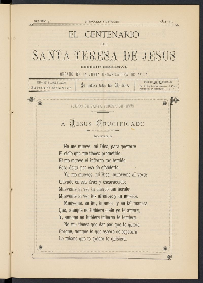 El Centenario de Santa Teresa de Jess: rgano de la junta organizadora de Avila del 7 de junio de 1882