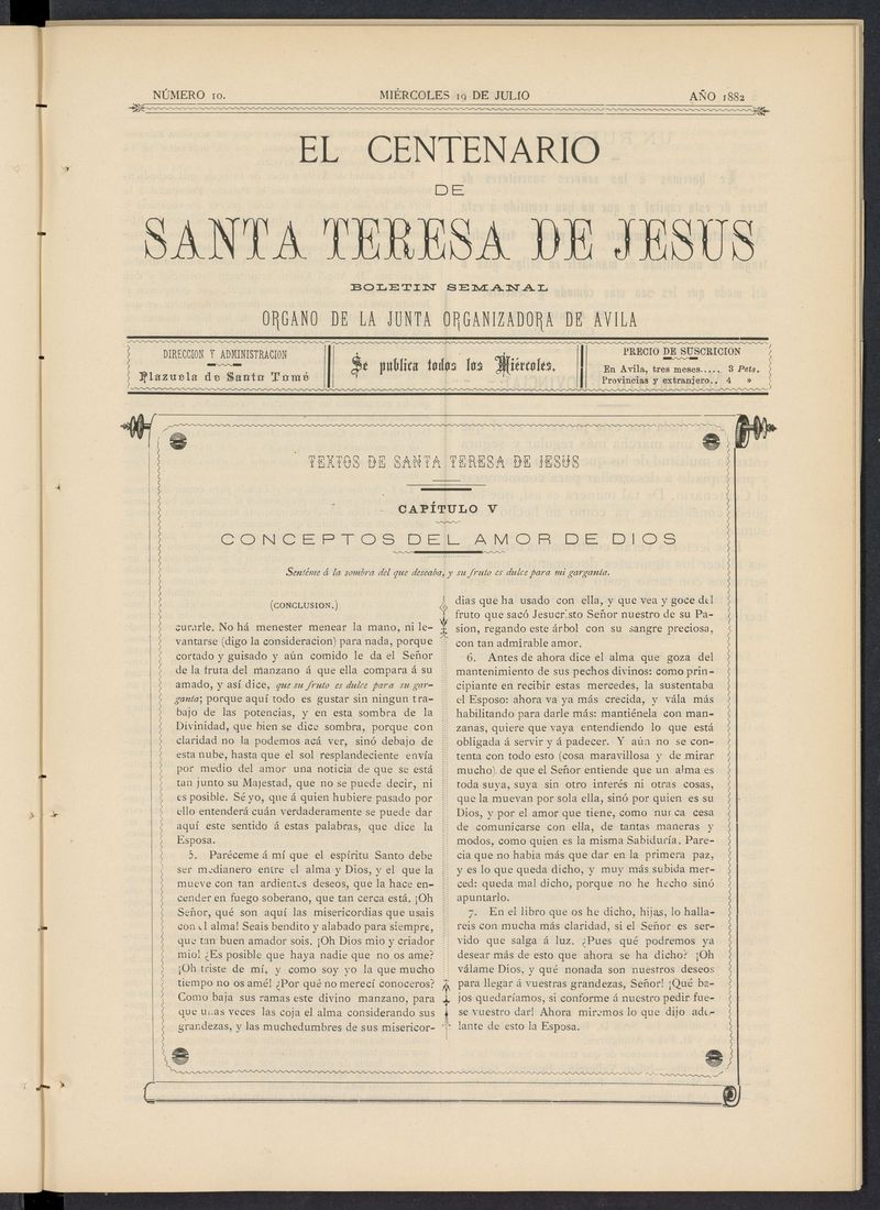 El Centenario de Santa Teresa de Jess: rgano de la junta organizadora de Avila del 19 de julio de 1882