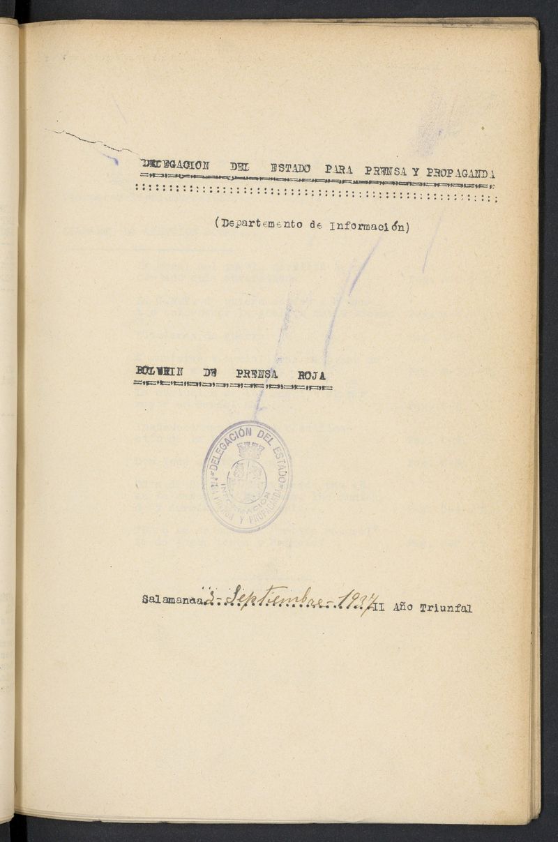 Boletín de Prensa Roja del 3 de septiembre de 1937