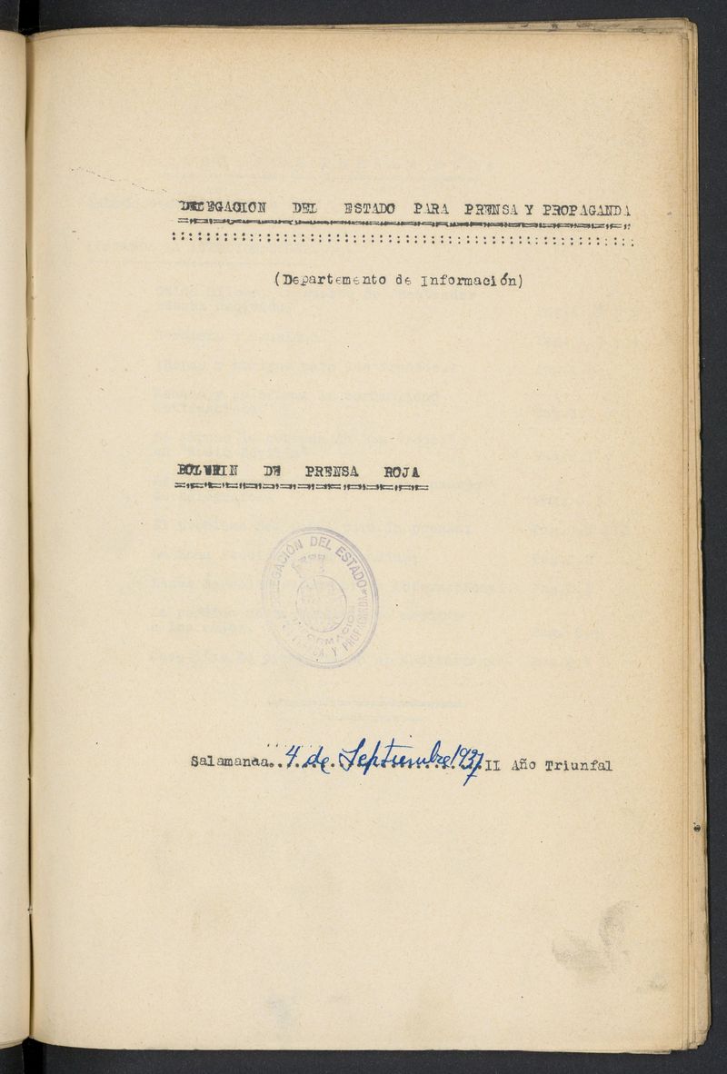 Boletín de Prensa Roja del 4 de septiembre de 1937