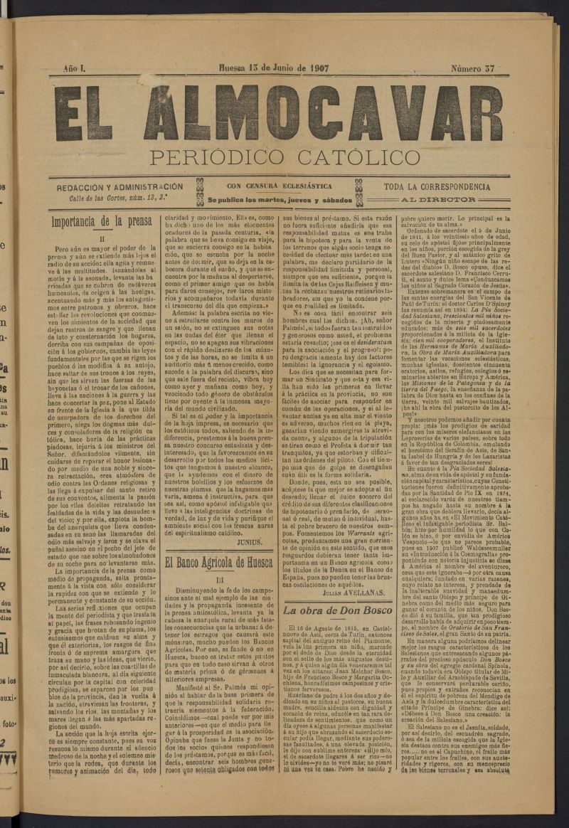 El almogvar: Peridico catlico del 13 de junio de 1907