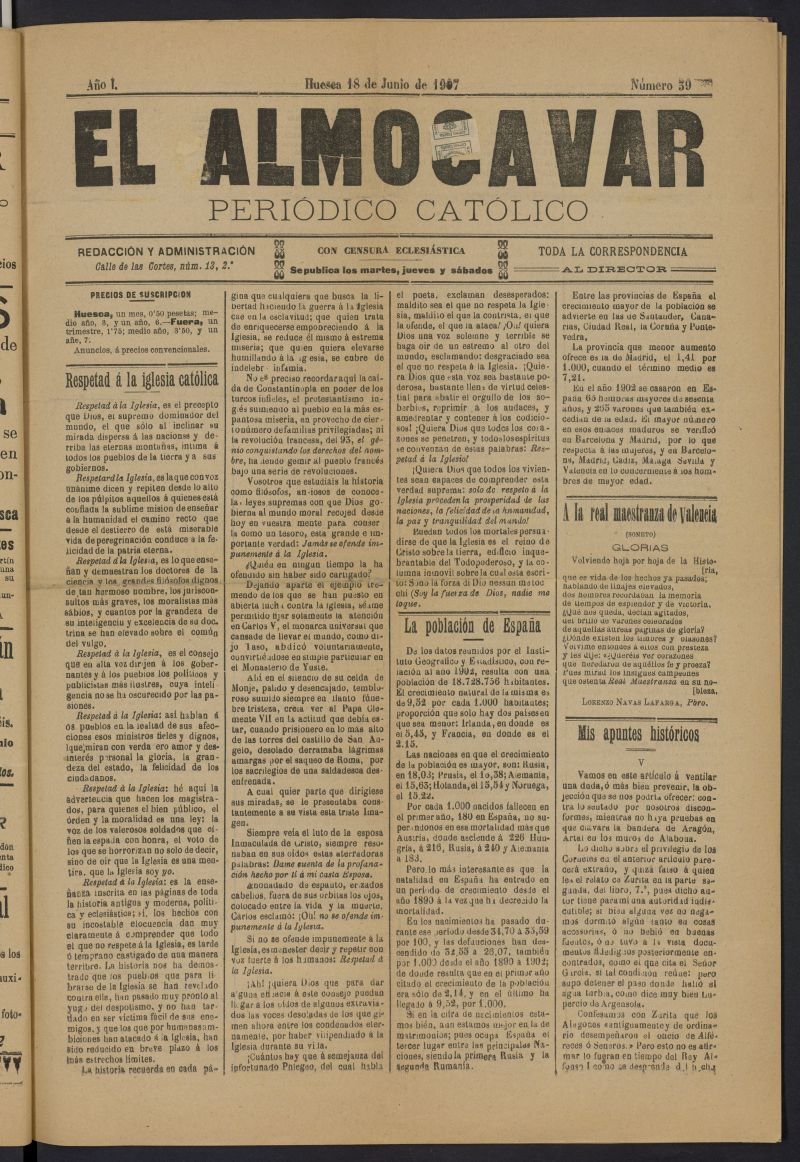 El almogvar: Peridico catlico del 18 de junio de 1907