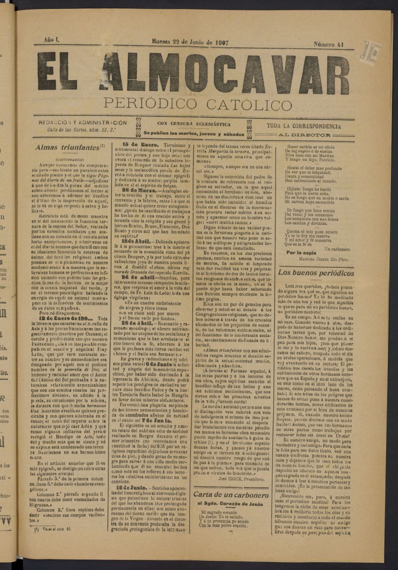 El almogvar: Peridico catlico del 22 de junio de 1907