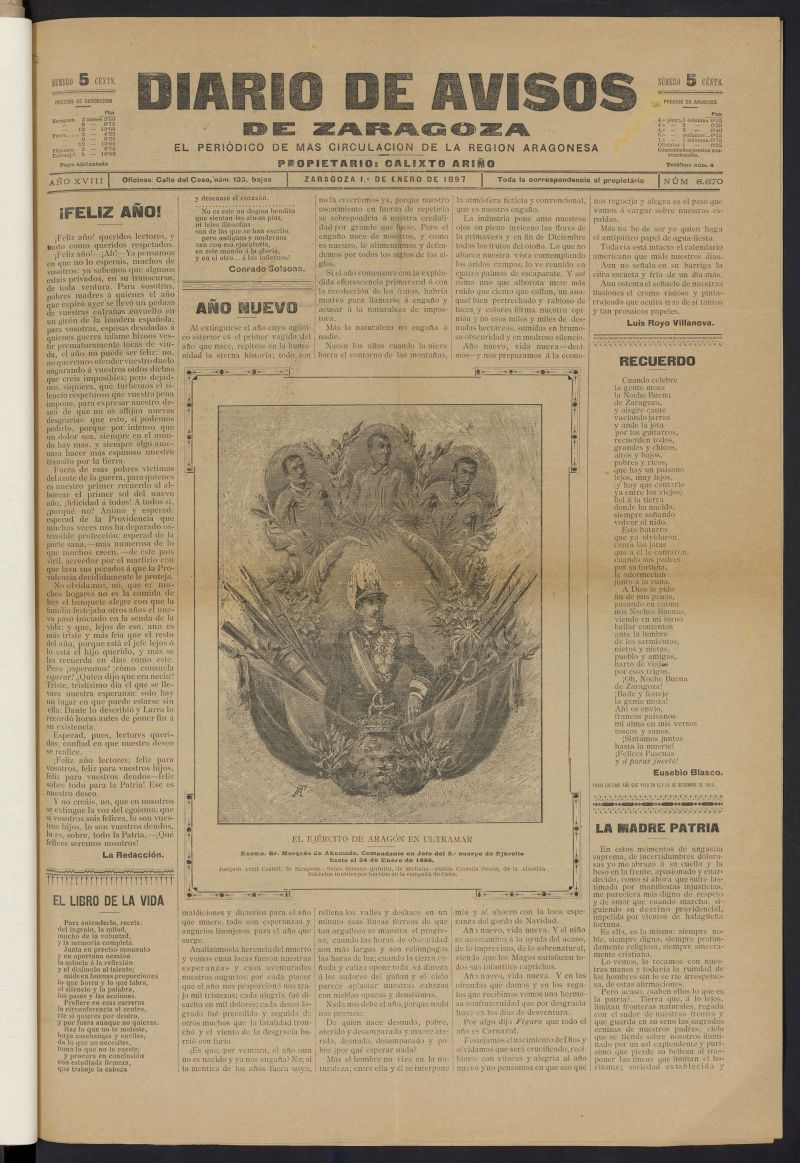 Diario de avisos de Zaragoza del 1 de enero de 1897