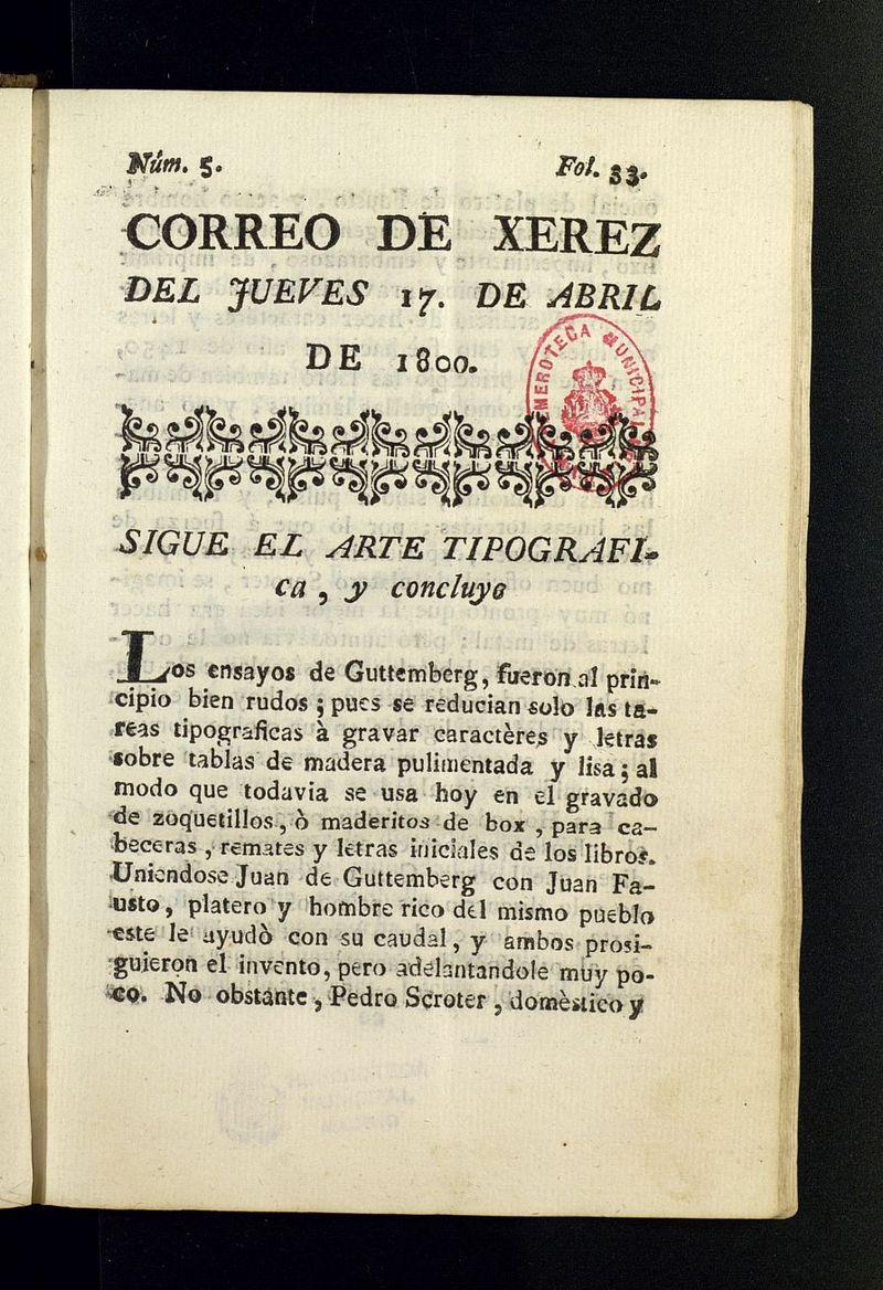 El Correo de Xerez del 17 de abril de 1800, n 5