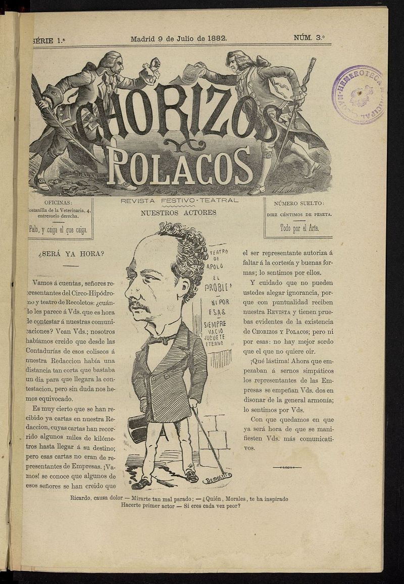 Chorizos y Polacos: revista festiva-teatral del 9 de julio de 1882