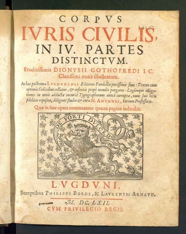 Corpus Iuris Civilis : in IV partes distinctum : [tomo I]