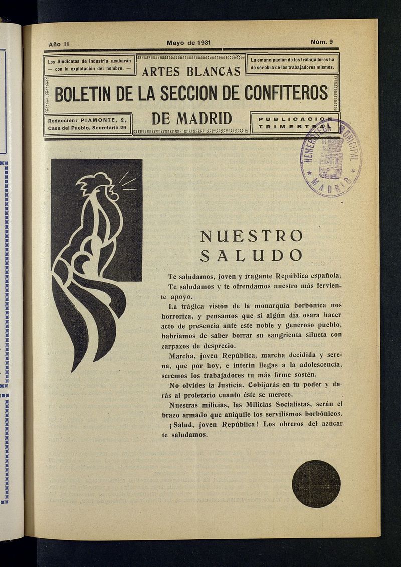 Boletn de la Seccin de Confiteros de Madrid: Artes Blancas de mayo de 1931